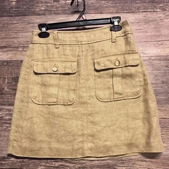 LOFT Cream A-Line Knee-Length 100% linen skirt - Picture 4 of 4